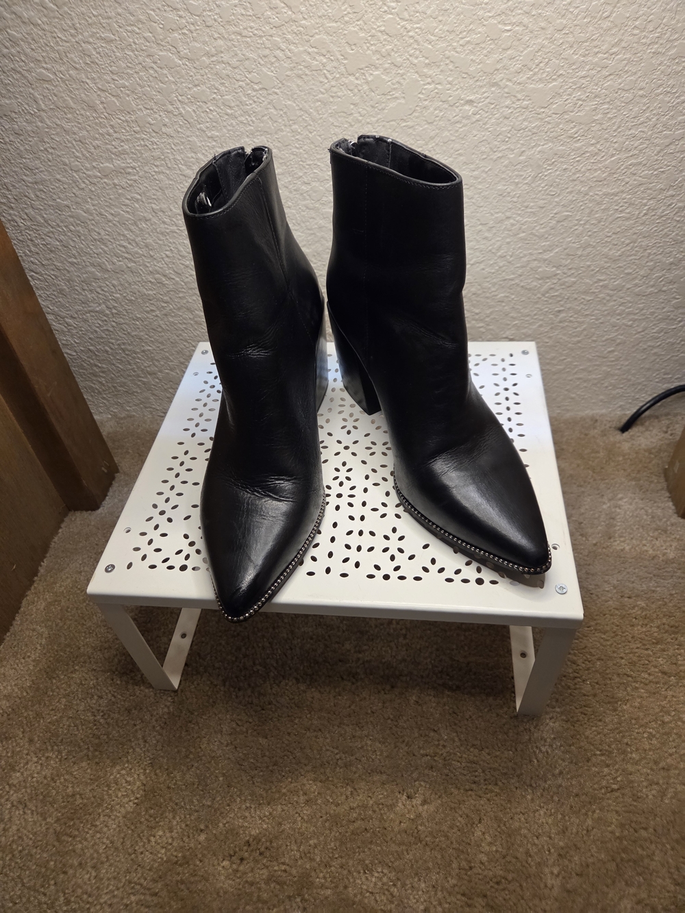 Steve Madden Black Pointed Toe Ankle Booties with Studded Trim